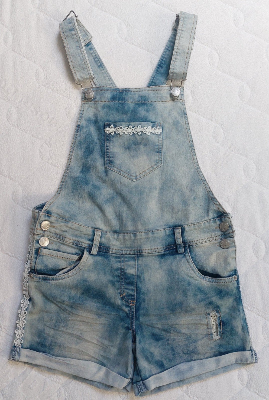 Meisjes salopette korte tuinbroek blauw maat 152 158, Kinderen en Baby's, Kinderkleding | Maat 152, Ophalen of Verzenden, Gebruikt