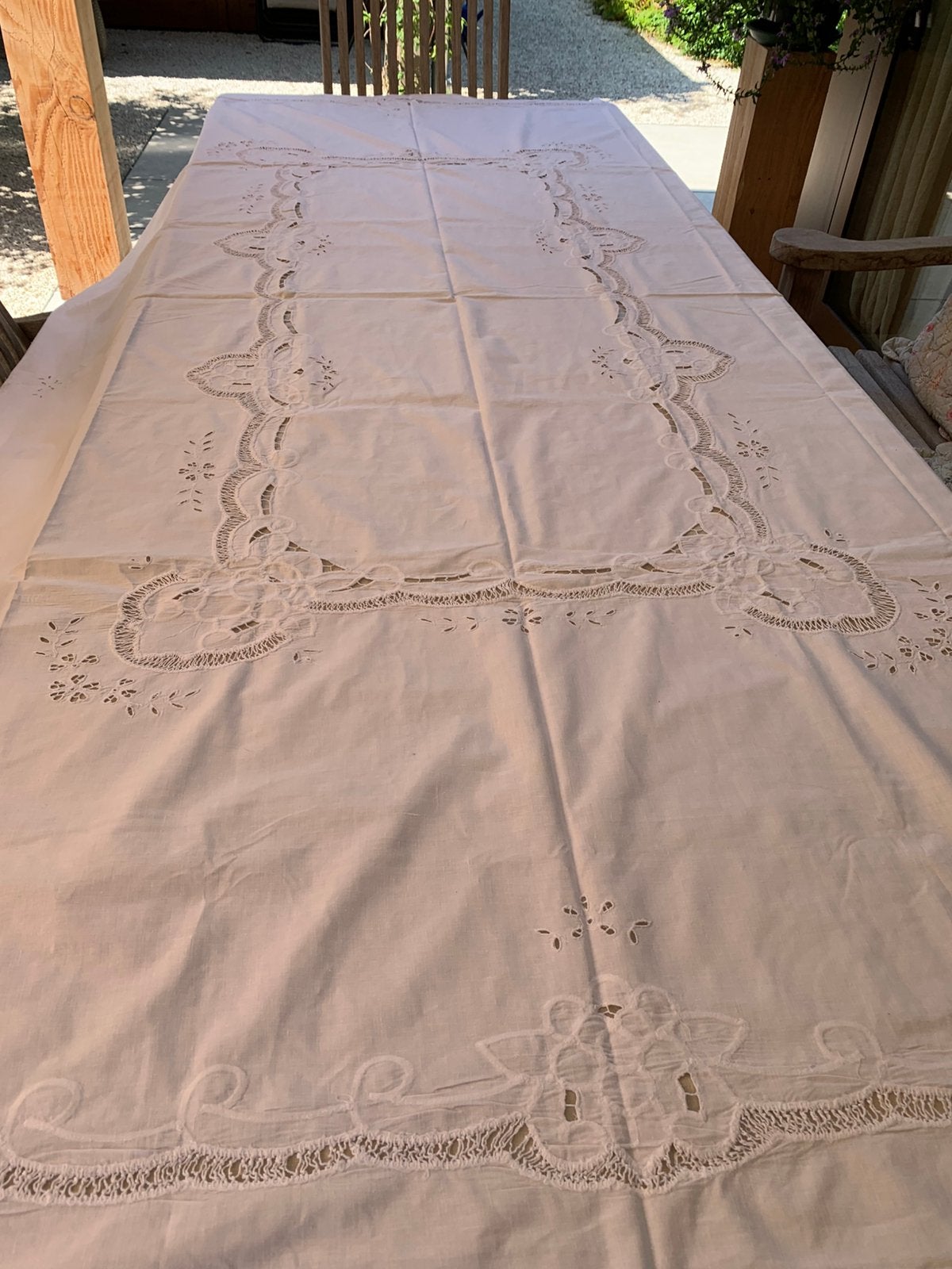 Wit katoen tafelkleed 245 x 170cm + 12 servetten, Huis en Inrichting, Tafelkleden, Ophalen, Zo goed als nieuw, Katoen, Opengewerkt