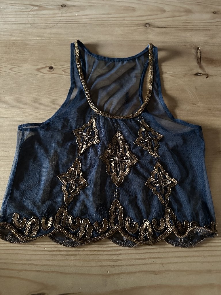 Topje blauw met goude pailletten, maat 36, Blauw, Nieuw, Ophalen of Verzenden, Maat 36 (S)