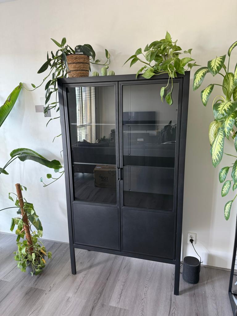 Industriële zwarte kast met glazen deuren - 180x100x40 cm, Ophalen, 50 tot 100 cm, Zo goed als nieuw, Metaal