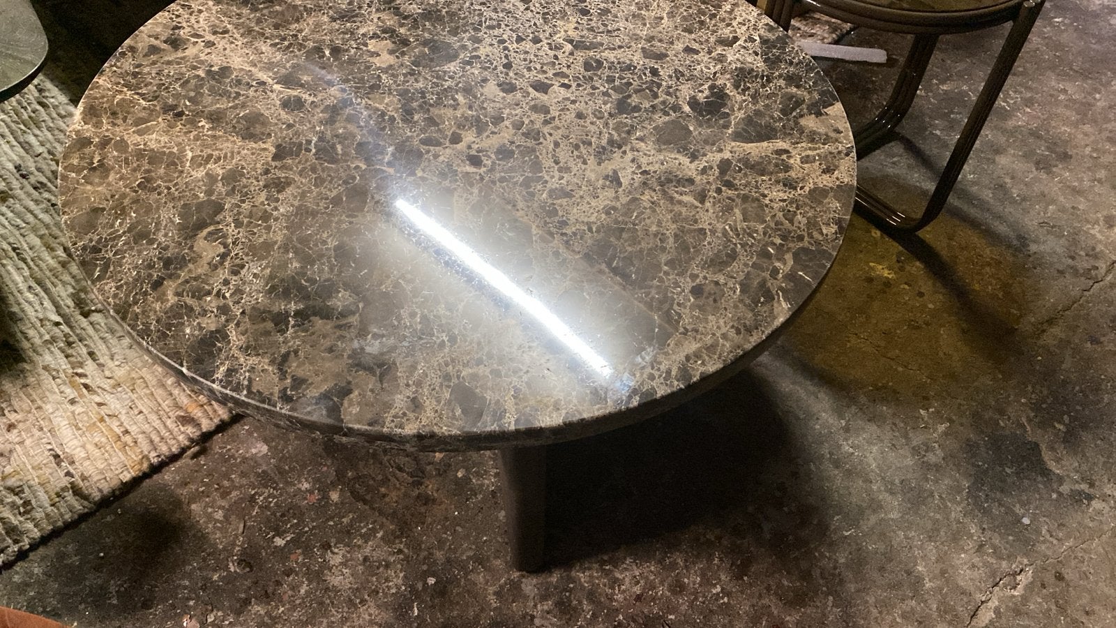 Salontafel Lando 80cm Bruin Marmer Mangohout Poten, Ophalen, 50 tot 100 cm, Rond, Nieuw