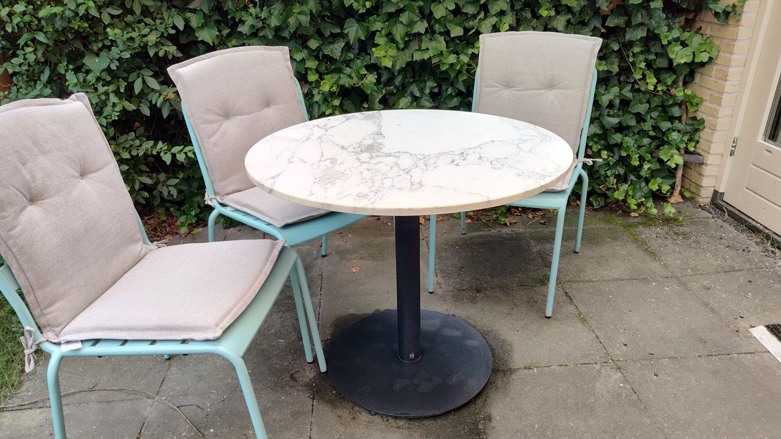 Ronde marmeren tuintafel Ø90 cm, Ophalen, Gebruikt, Rond, Metaal