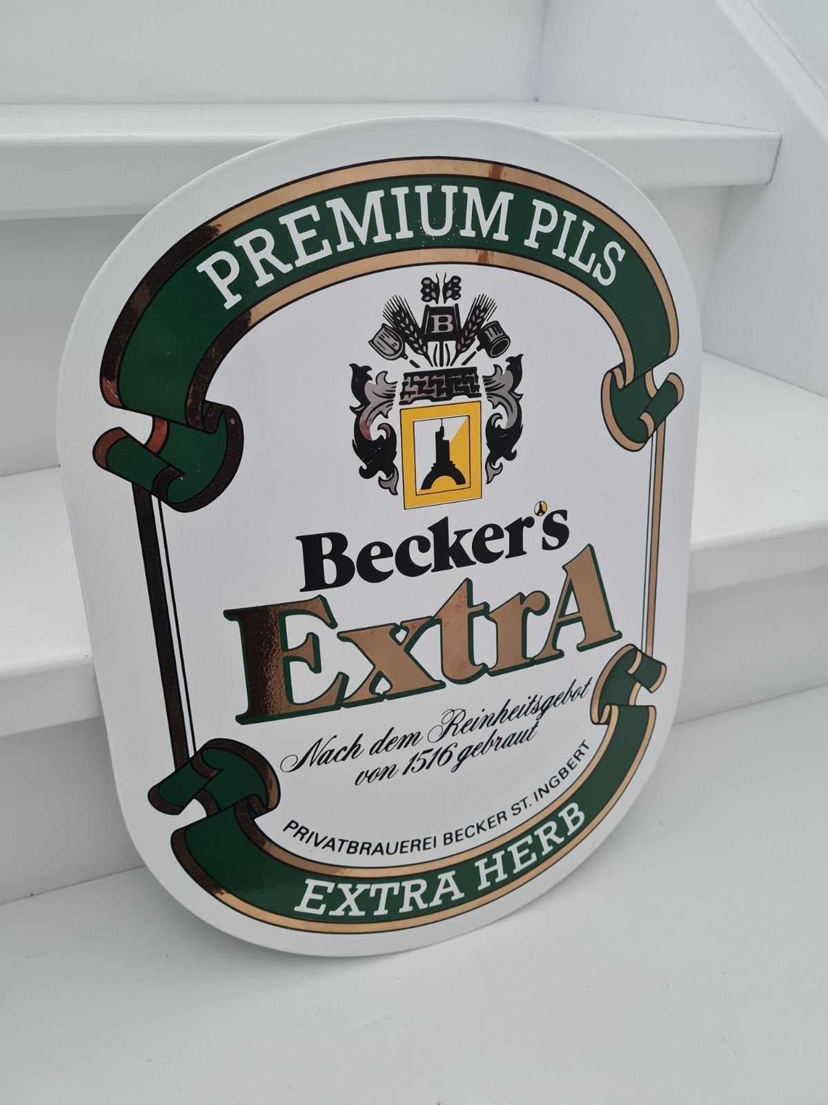 becker's emaille bord, Ophalen of Verzenden, Gebruikt, Reclamebord, Plaat of Schild, Overige merken