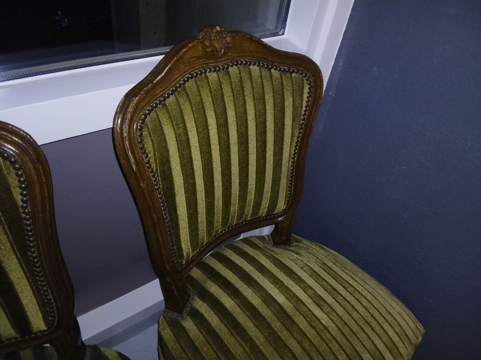 Antieke stoelen 4 stuks met groene velours bekleding, Ophalen of Verzenden