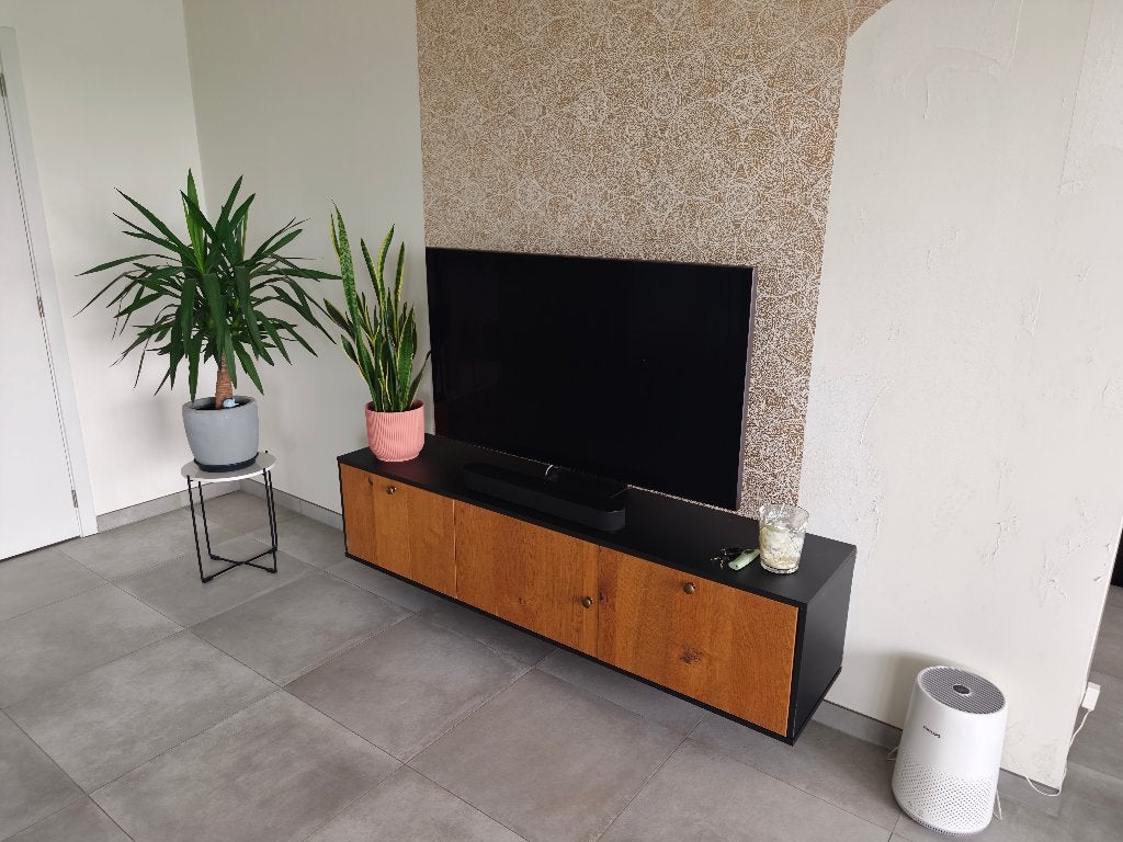 Tv meubel, Ophalen, 150 tot 200 cm, Eikenhout, Zo goed als nieuw