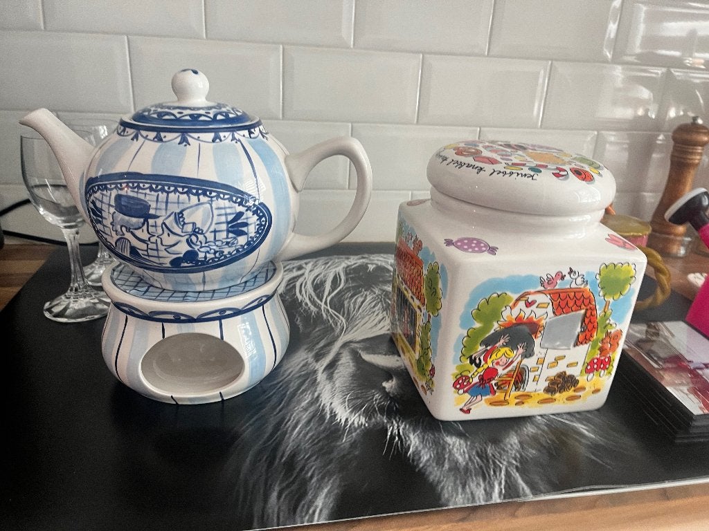 Delftsblauwe theepot met theelicht en Hans en Grietje pot, Ophalen, Keramiek, Zo goed als nieuw, Delftsblauw