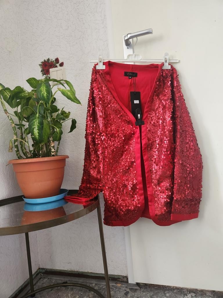 Rood jasje met pailletten. S/M/L maat, Kleding | Dames, Jasjes, Kostuums en Pakken, Ophalen, Nieuw, Rood