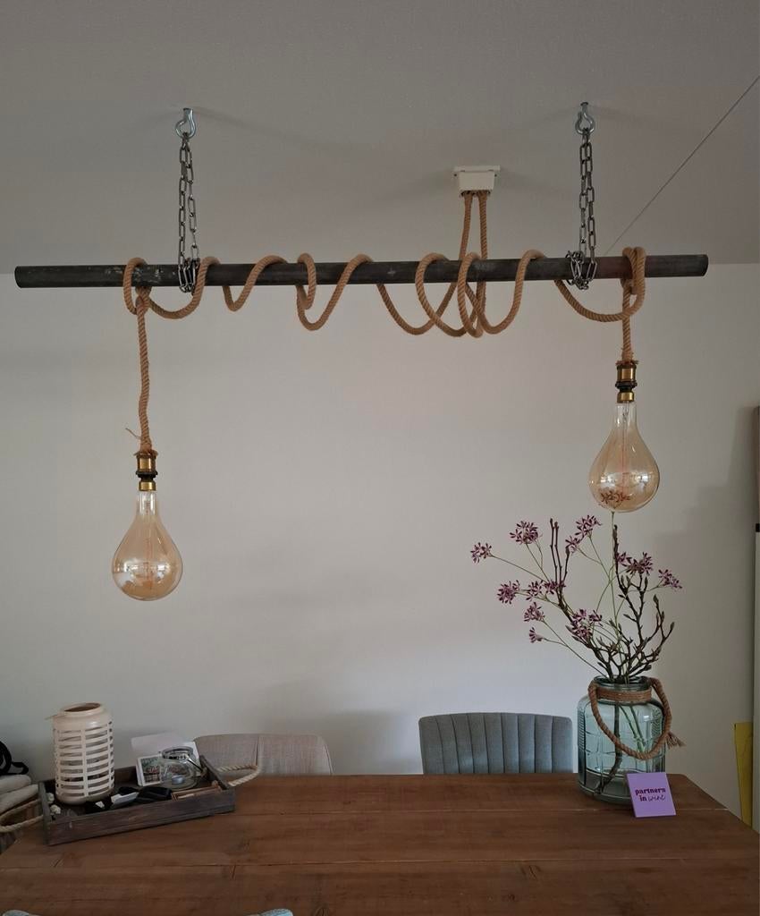 Hanglamp met touw en Edison bollen., Ophalen of Verzenden