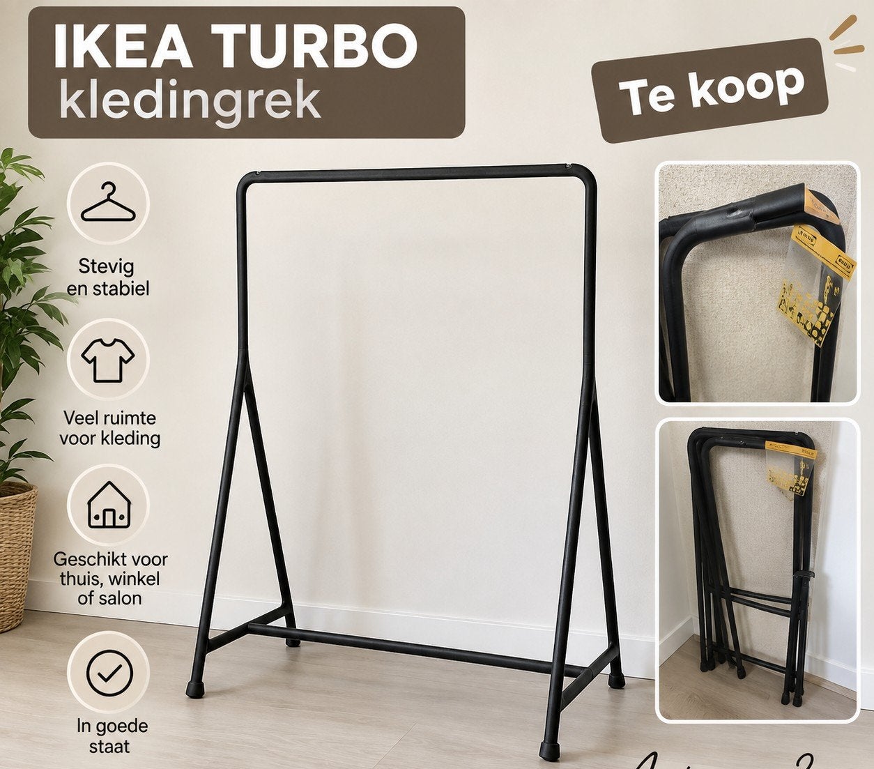 IKEA TURBO kledingrek - Zwart, opvouwbaar, Ophalen, Zo goed als nieuw
