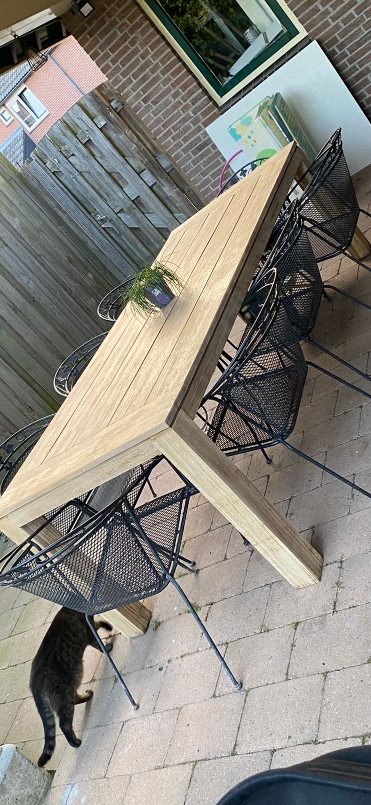 Tuintafel met 8 stoelen., Ophalen, Zo goed als nieuw, Rechthoekig, Hout