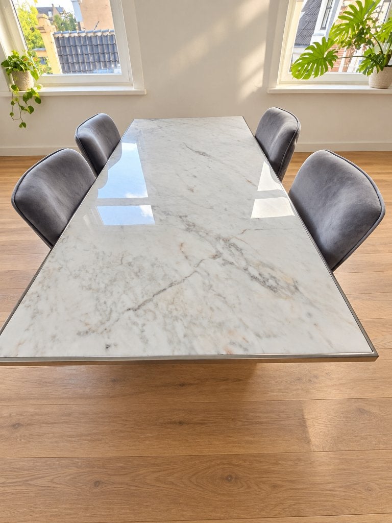 Marmeren tafel set, Ophalen, Marmer, 100 tot 150 cm, Zo goed als nieuw