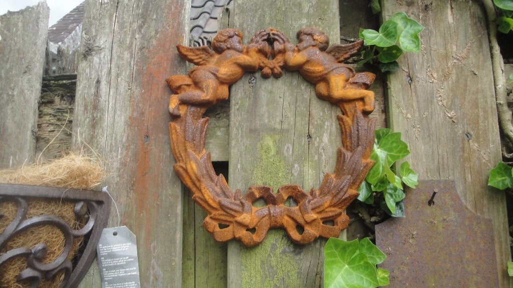 gietijzeren krans met 2 engeltjes, Tuin en Terras, Ophalen of Verzenden, Nieuw
