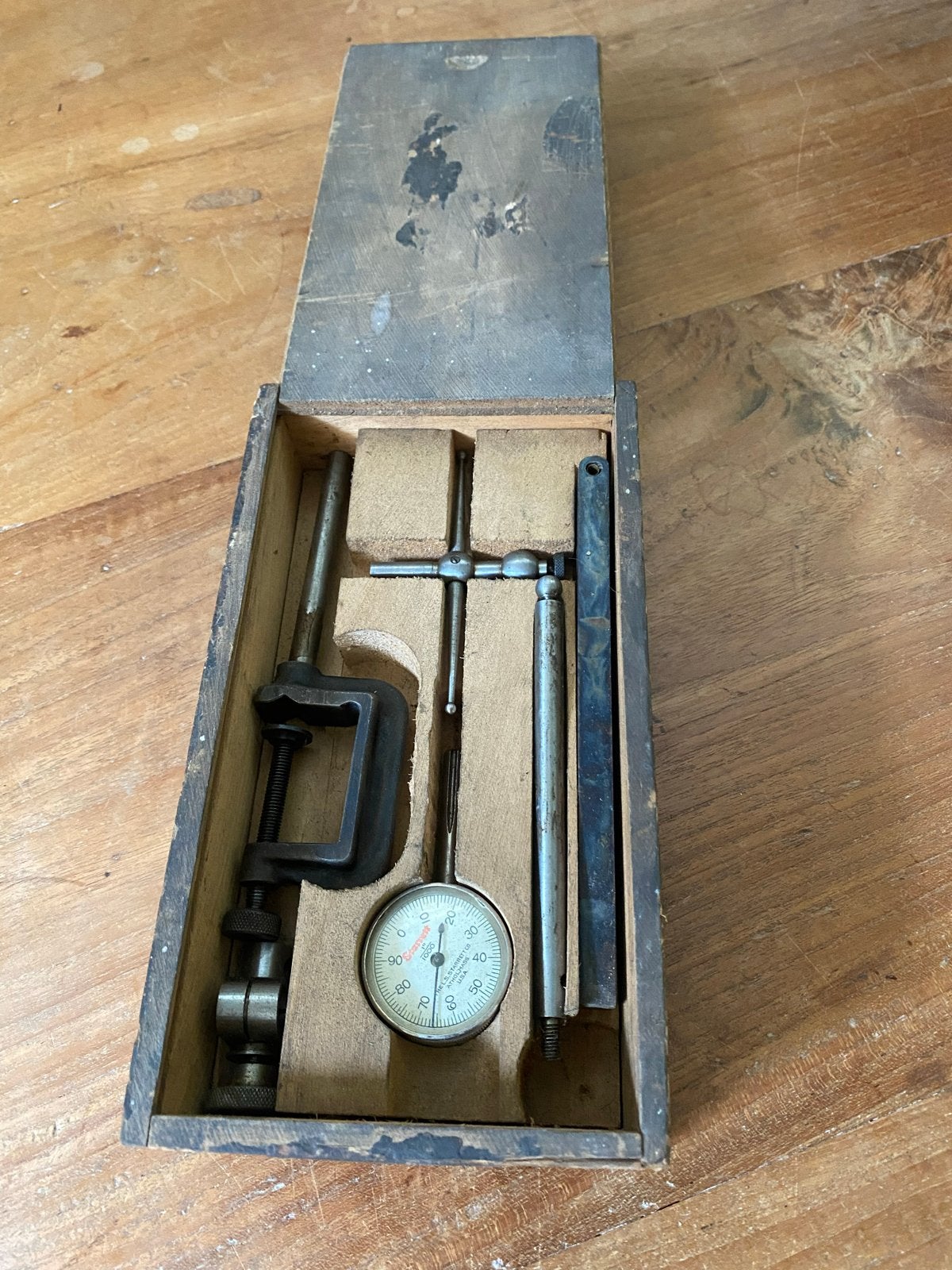Vintage Starrett Meetklok in Houten Kistje, Ophalen