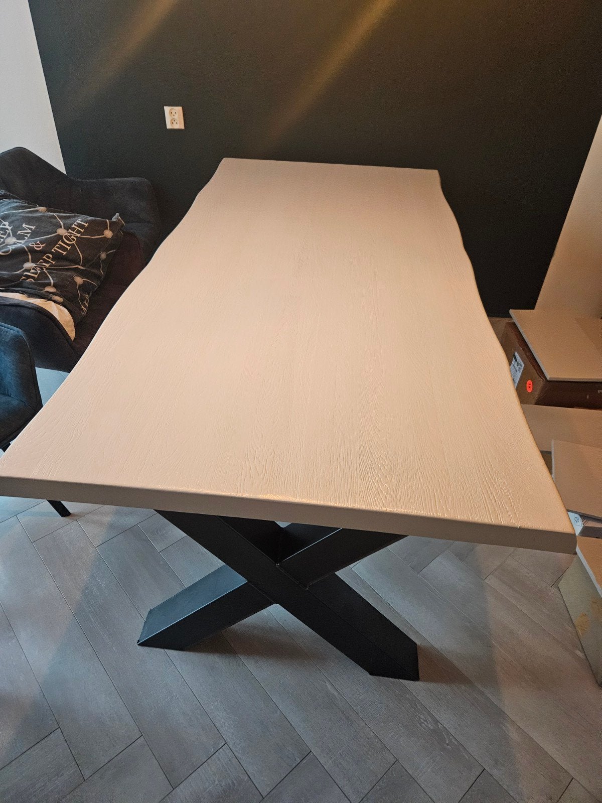 Boomstamtafel met X-poten, taupe - 200x100 cm, Ophalen, Vijf personen of meer