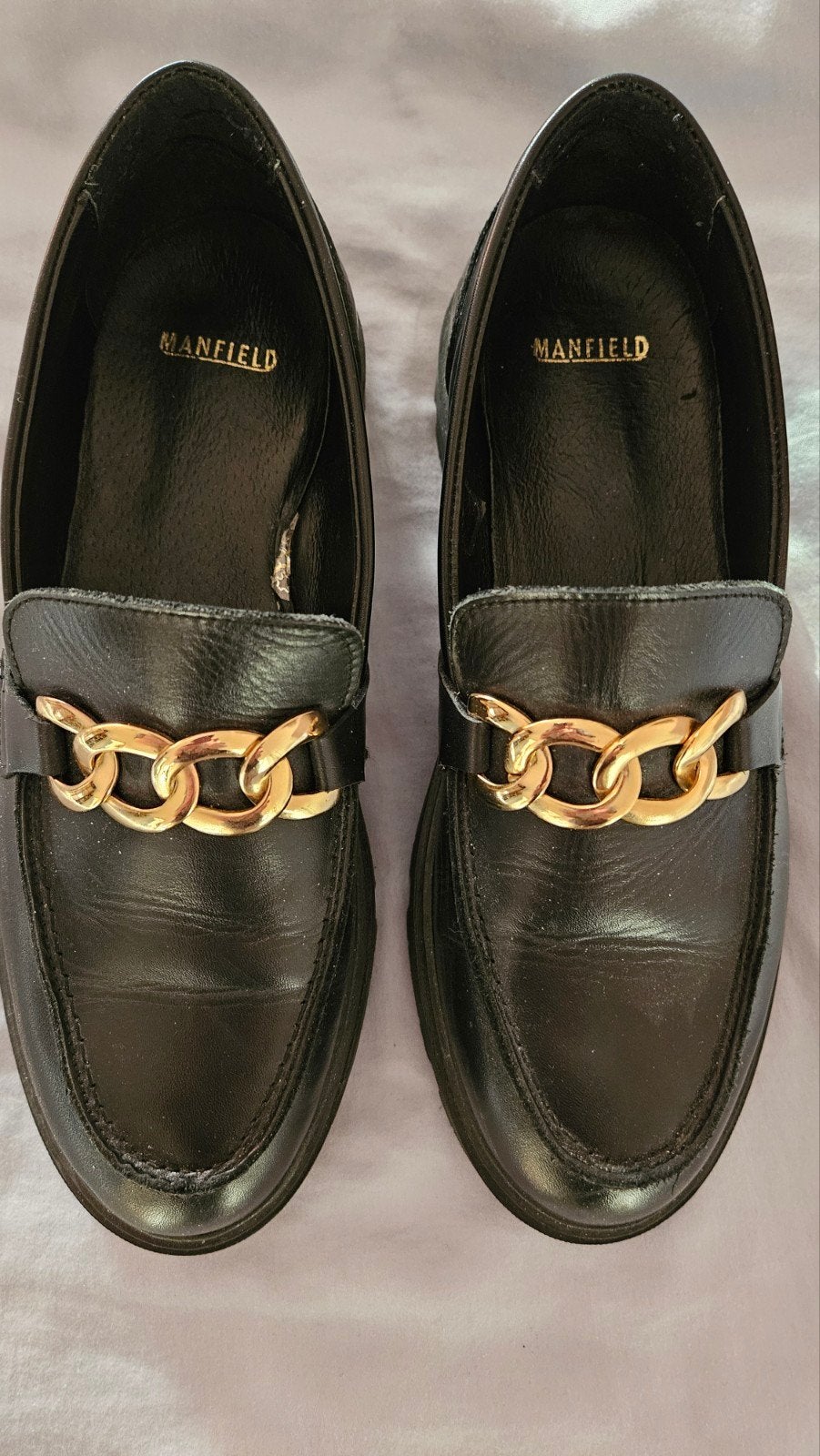 Manfield loafers leer 37, Ophalen, Zo goed als nieuw, Zwart, Instappers