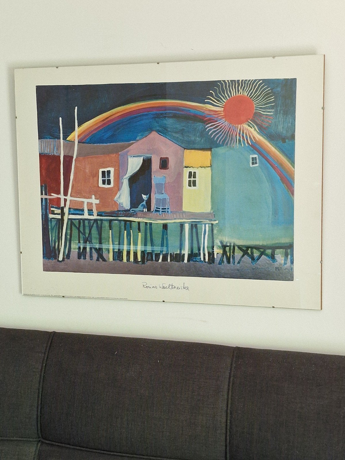 2 Rosina Wachtmeister: 'Kat op steiger' en 'Zon',, Huis en Inrichting, Woonaccessoires | Schilderijen, Tekeningen en Foto's, Ophalen of Verzenden