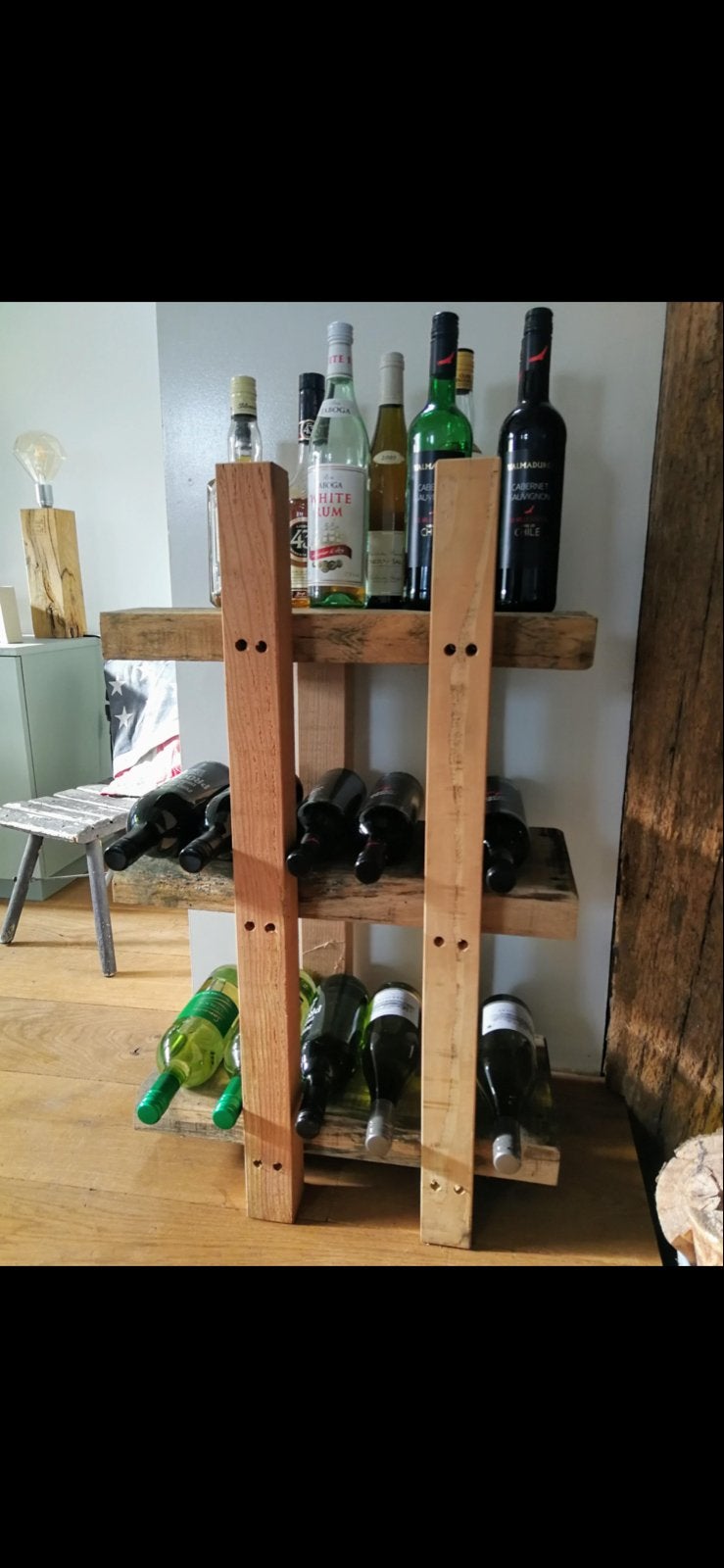 Uniek handgemaakt houten wijnrek, Ophalen, Gebruikt, 5 tot 15 flessen, 75 – 100