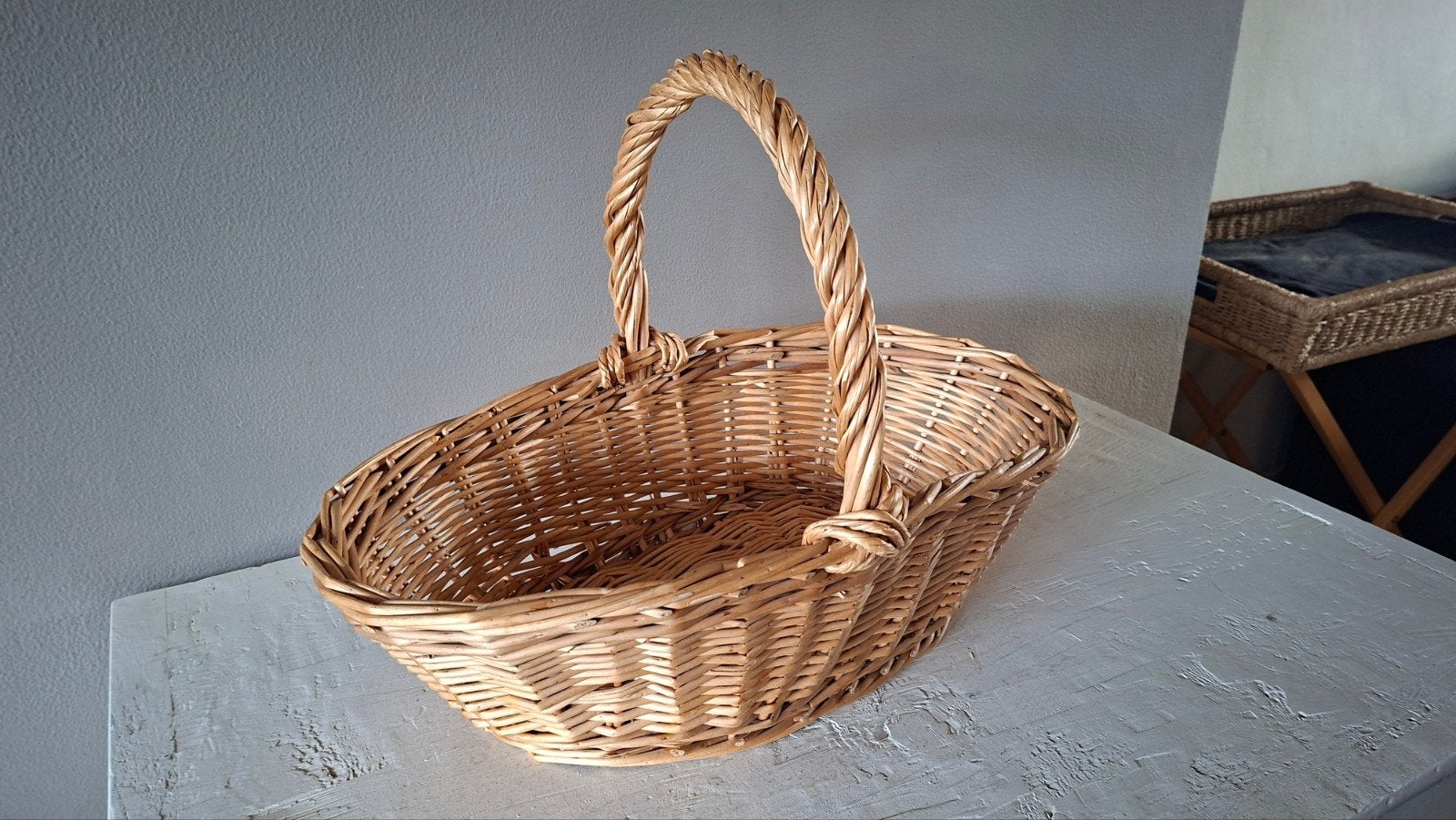 Prachtige Ovale Rieten/Rotan Hengselmand (48 cm), Ophalen of Verzenden, Zo goed als nieuw, Riet