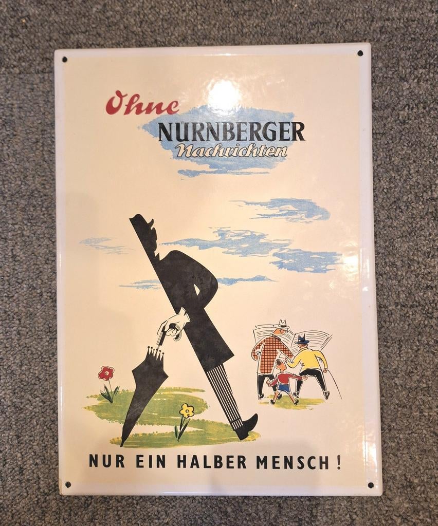 Emaille reclamebord Nürnberger Nachrichten, Verzamelen, Merken en Reclamevoorwerpen, Ophalen of Verzenden, Gebruikt, Reclamebord