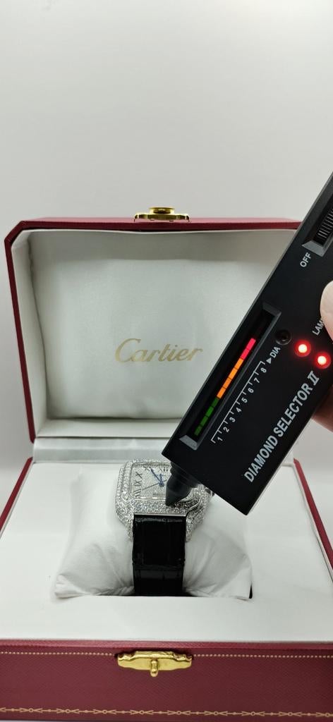 Luxe Cartier Santos - Moissanite | Doos & Papieren | Unisex, Ophalen of Verzenden, Nieuw, Leer, Overige merken