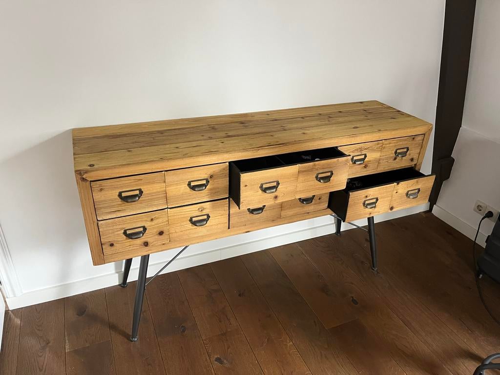 Industriële ladekast/dressoir dutchbone Loods5, Ophalen, Gebruikt, 100 tot 150 cm, Met lade(s)
