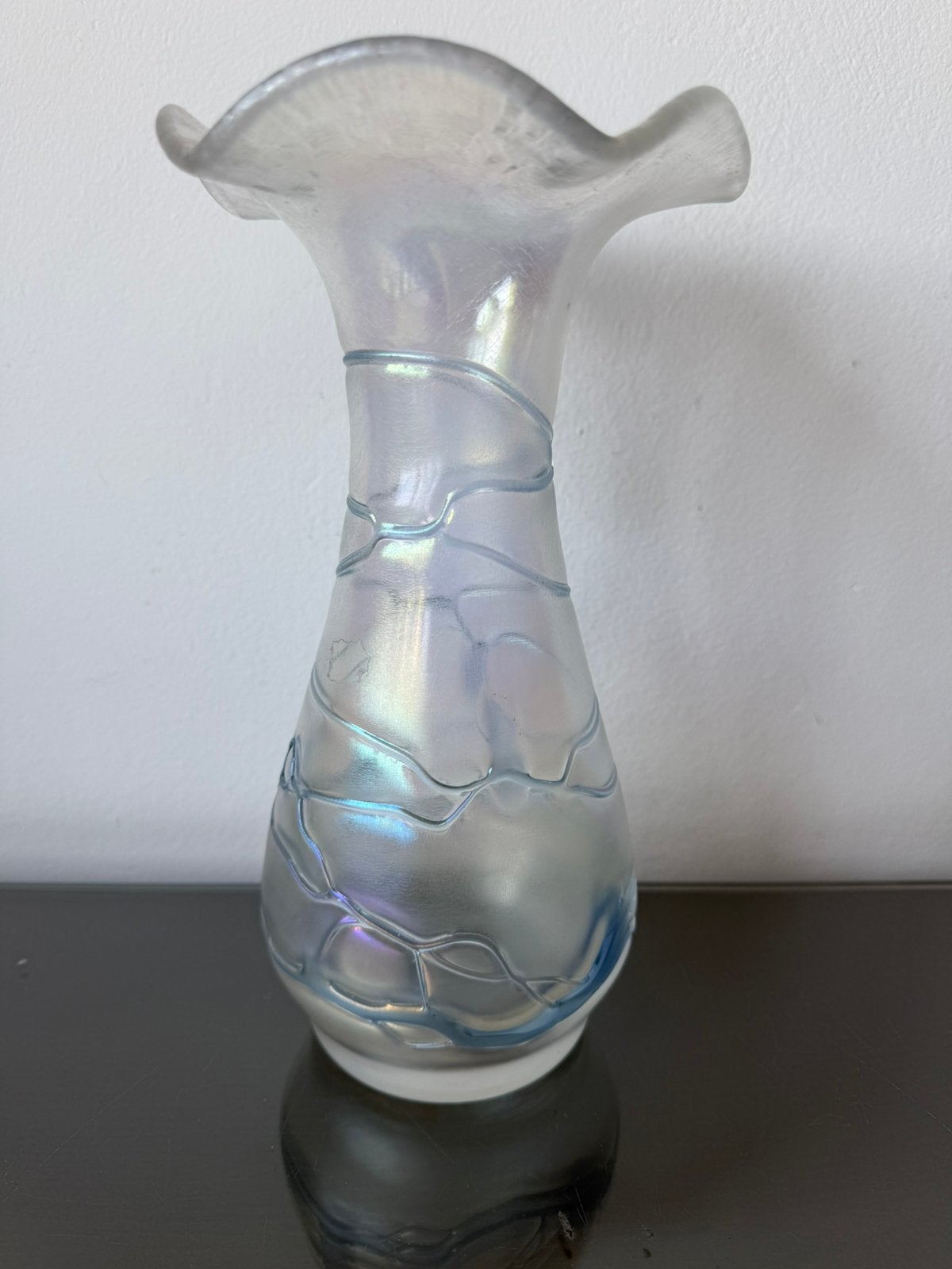 Antieke vaas Poschinger Kralik Loetz iriserend blauw, Ophalen of Verzenden