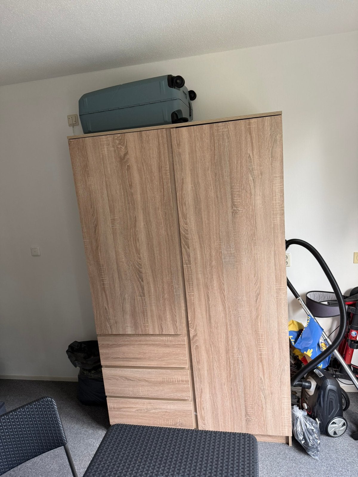 Kledingkast met lades en deuren - Houtlook, Ophalen, Gebruikt, 100 tot 150 cm, Met lade(s)