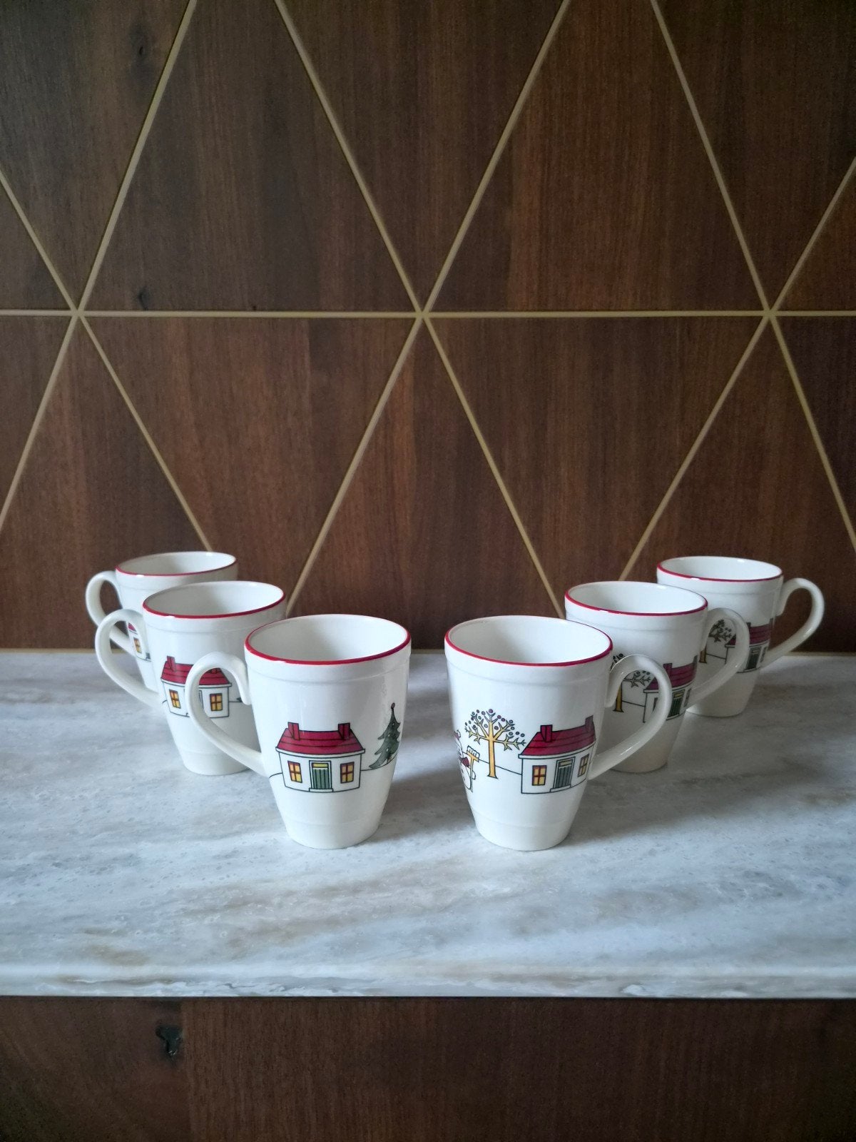 6 Wedgwood Windsor Christmas mokken - perfecte staat, Ophalen of Verzenden