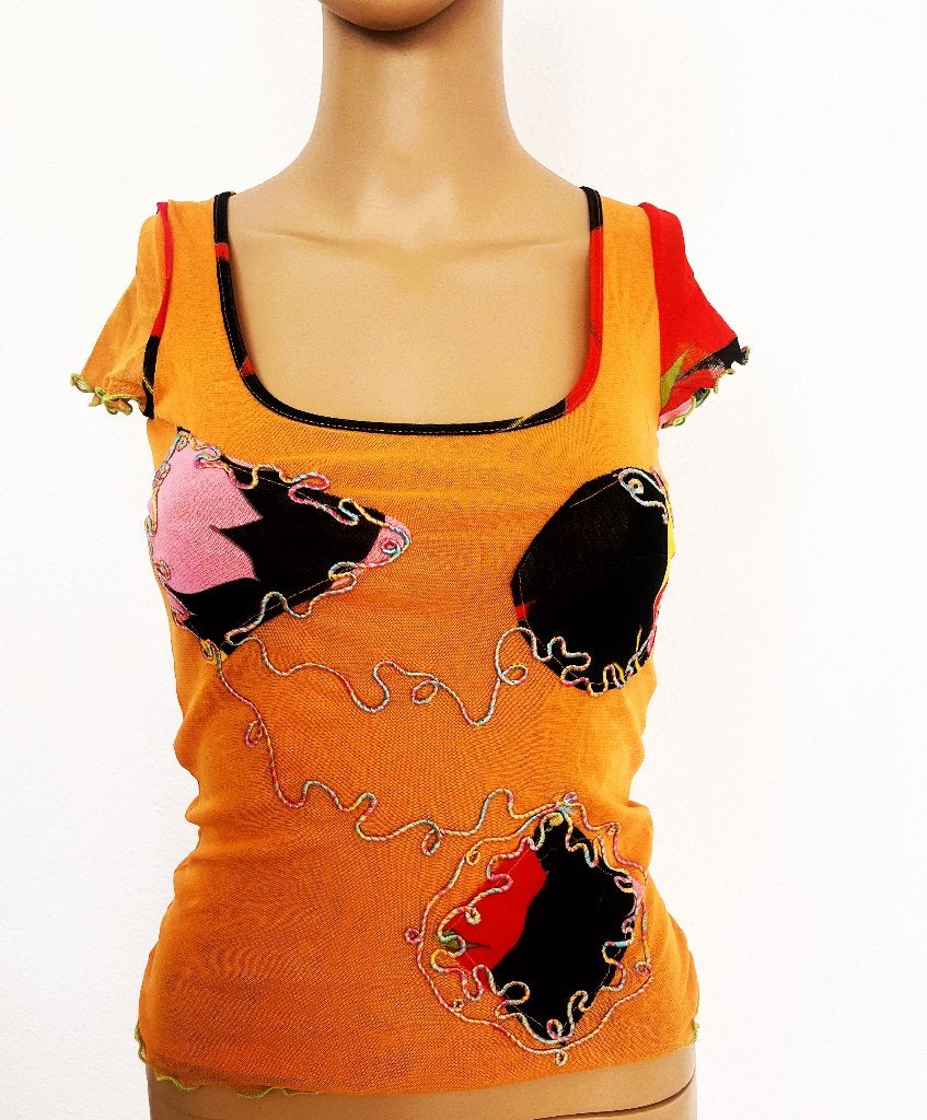 Gevoerd shirtje van Sonia Fortuna maat S, Oranje, Ophalen of Verzenden, Zo goed als nieuw, Korte mouw