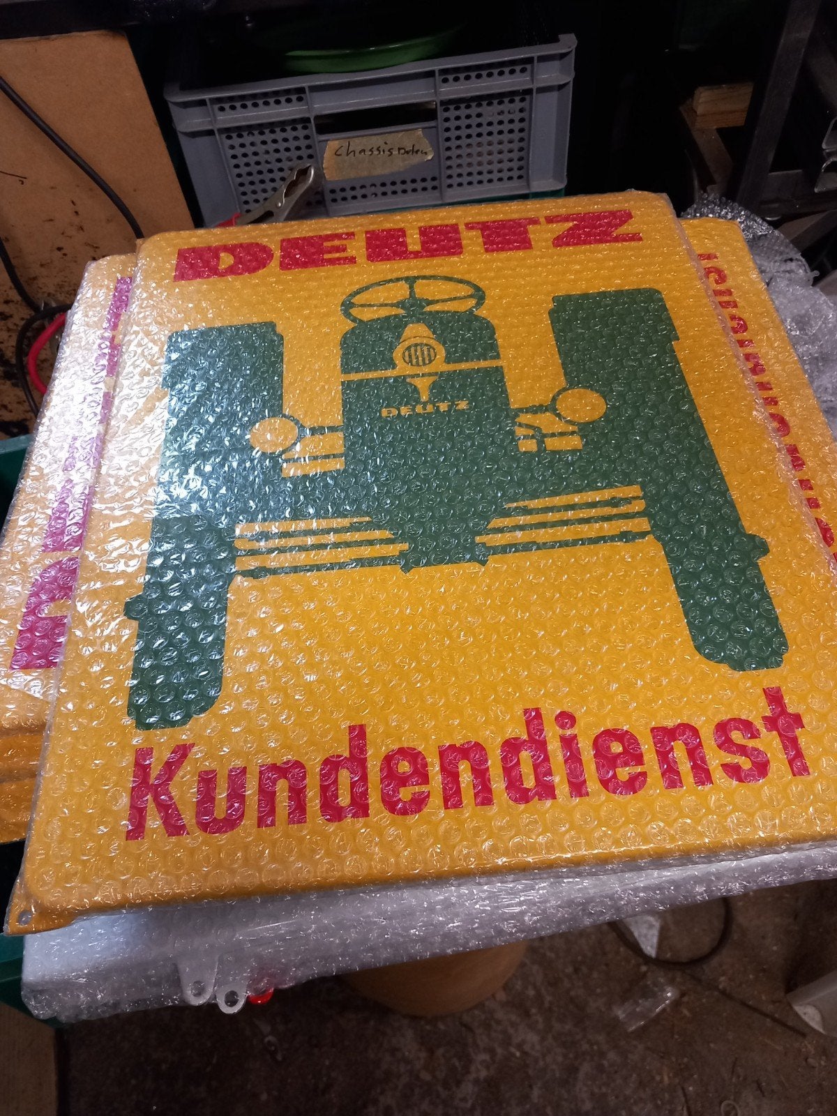 Super mooi groot emaile bord  50x40 cm  Deutz  kundendienst, Ophalen of Verzenden, Zo goed als nieuw, Reclamebord