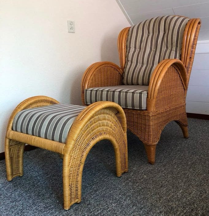 Sofa & voetbankje - Rotan, Ophalen, Overige materialen, Eenpersoons, 75 tot 100 cm