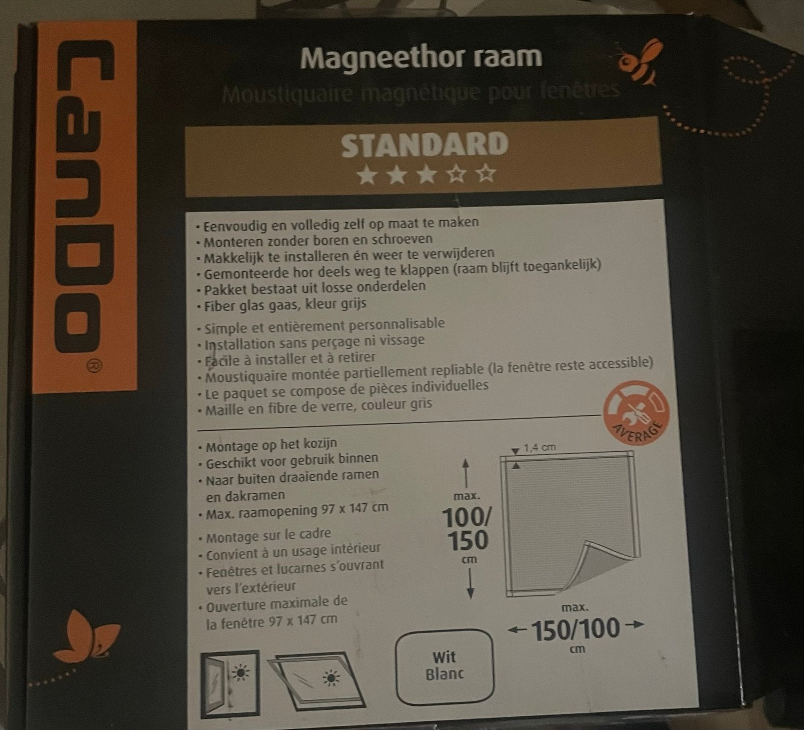 Cando Magneethor raam 100x150 Wit/Grijs - Nieuw, Doe-het-zelf en Verbouw, Glas en Ramen, Gevelraam of Ruit, Verzenden, 80 tot 120 cm