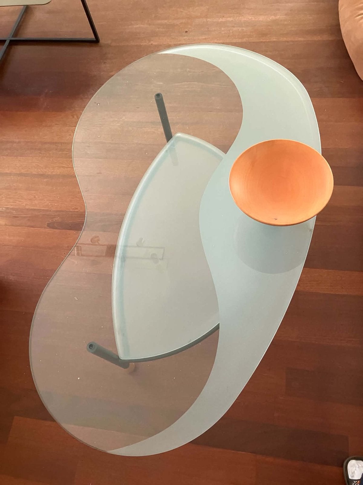 Glazen salontafel met organische vormen, Huis en Inrichting, Ophalen, 100 tot 150 cm, 50 tot 100 cm, Overige vormen