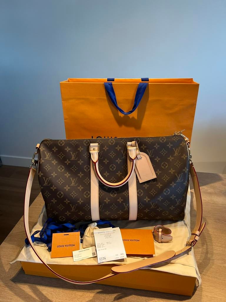 Louis Vuitton tas M41418 Keepall Bandouliére 4, 40 tot 60 cm, 20 tot 30 cm, Bruin, Ophalen of Verzenden
