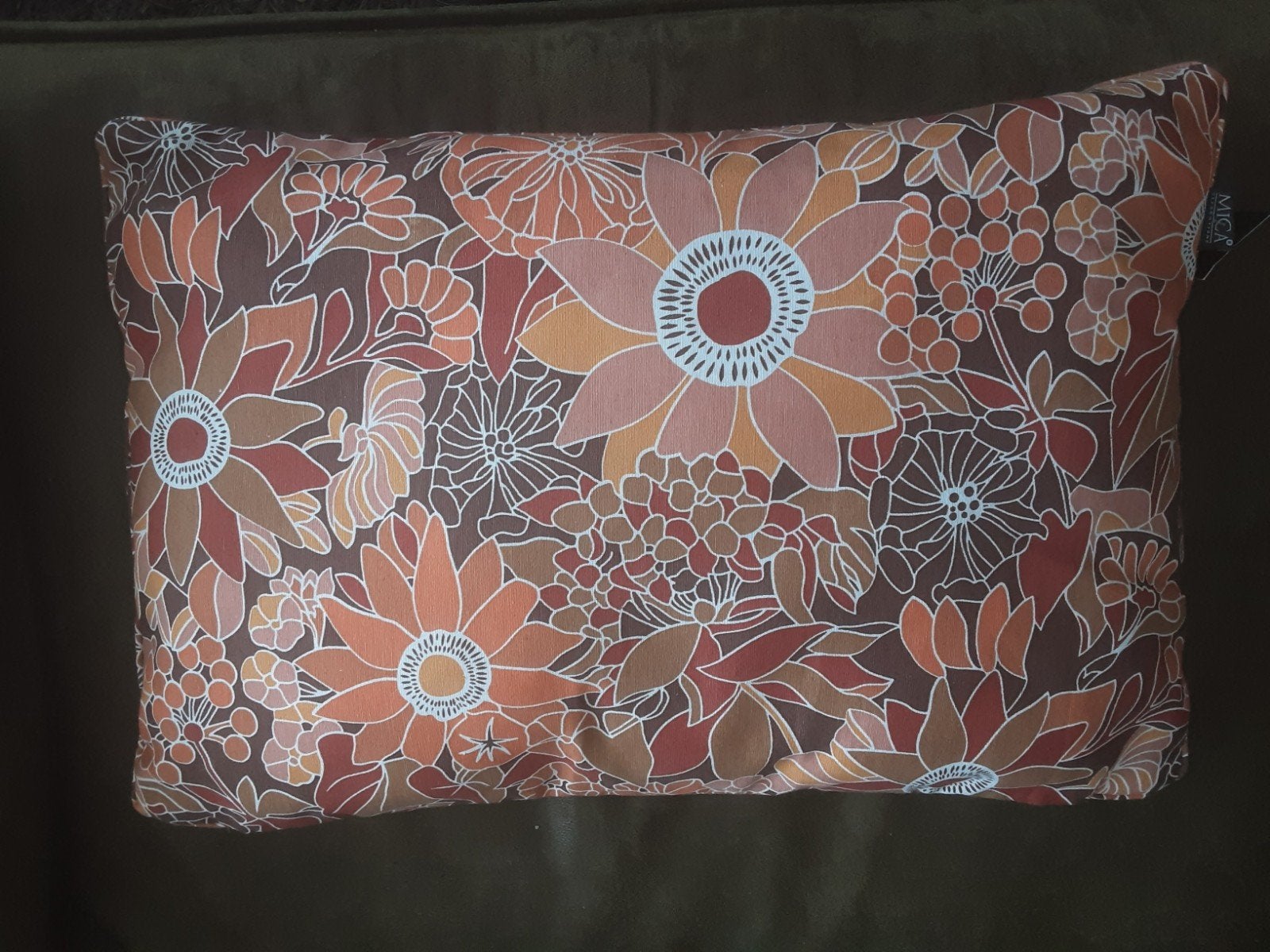 Sierkussen met bloemenprint - Oranje/Bruin Mica, Overige merken, Meerkleurig, Inclusief binnenkussen, Ophalen of Verzenden