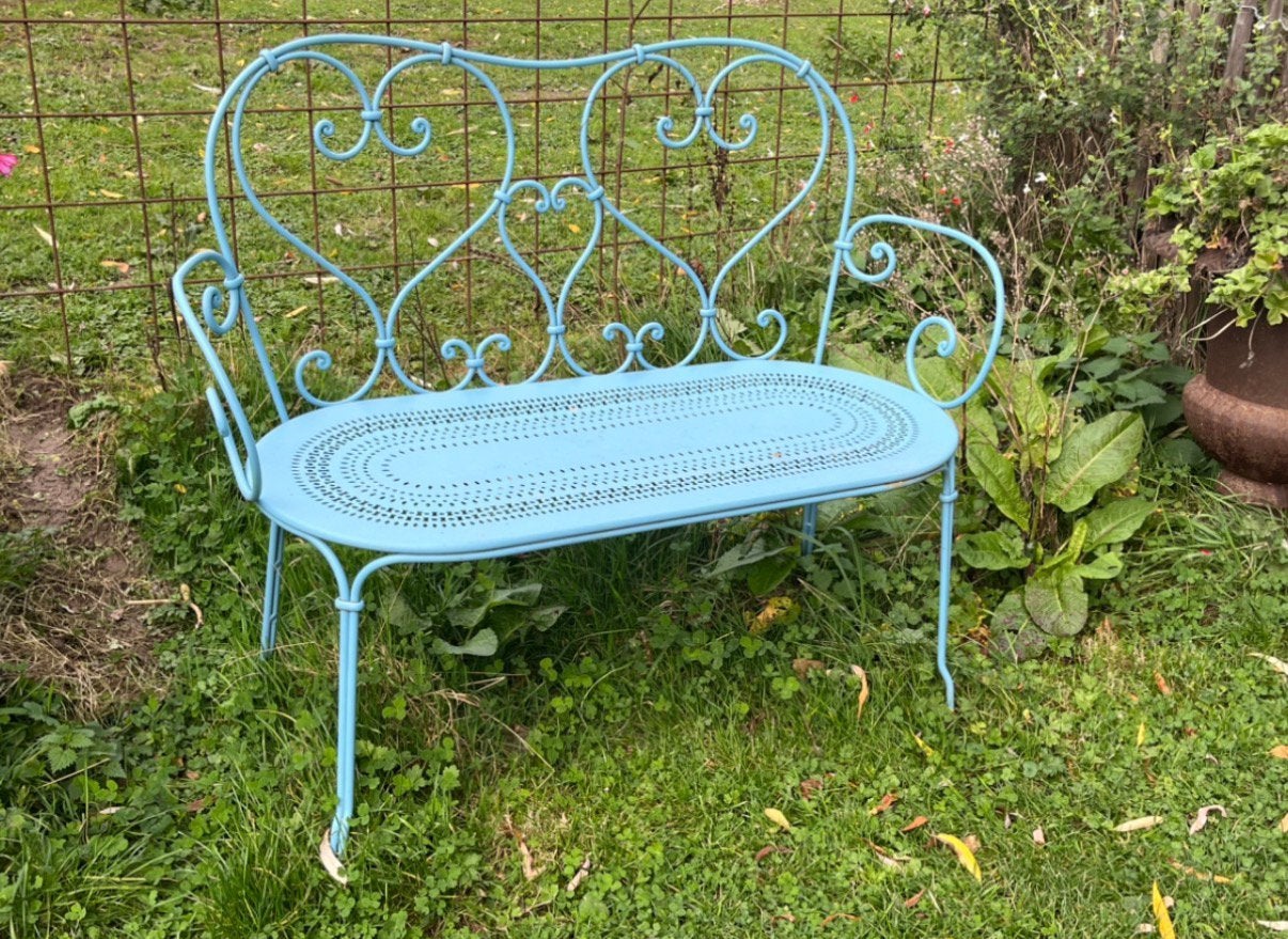 Fermob 1900 tuinbank blauw, Ophalen, Zo goed als nieuw