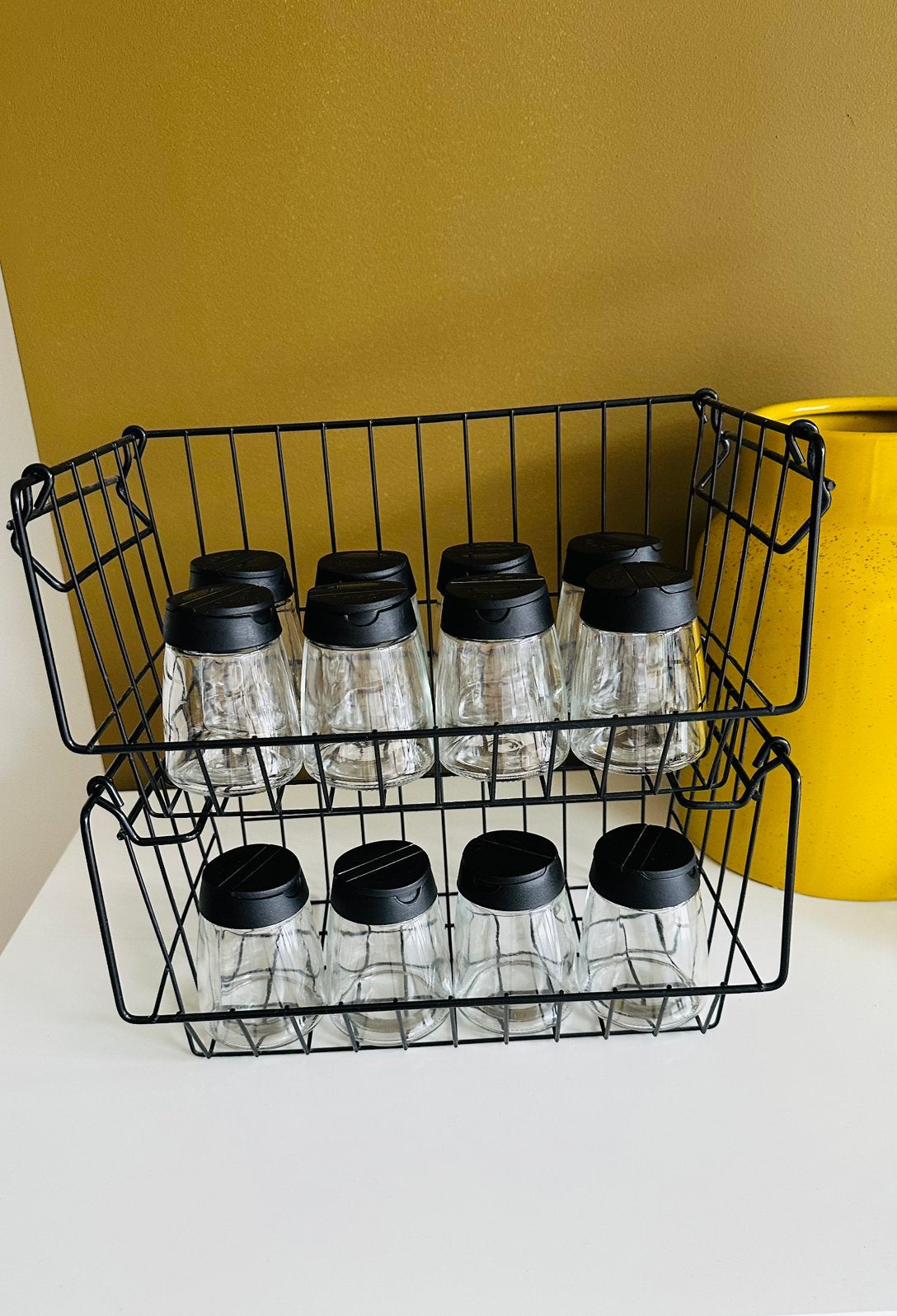 Kruiden voorraadpotjes 16 st glas met deksel + 2 draadmanden, Ophalen