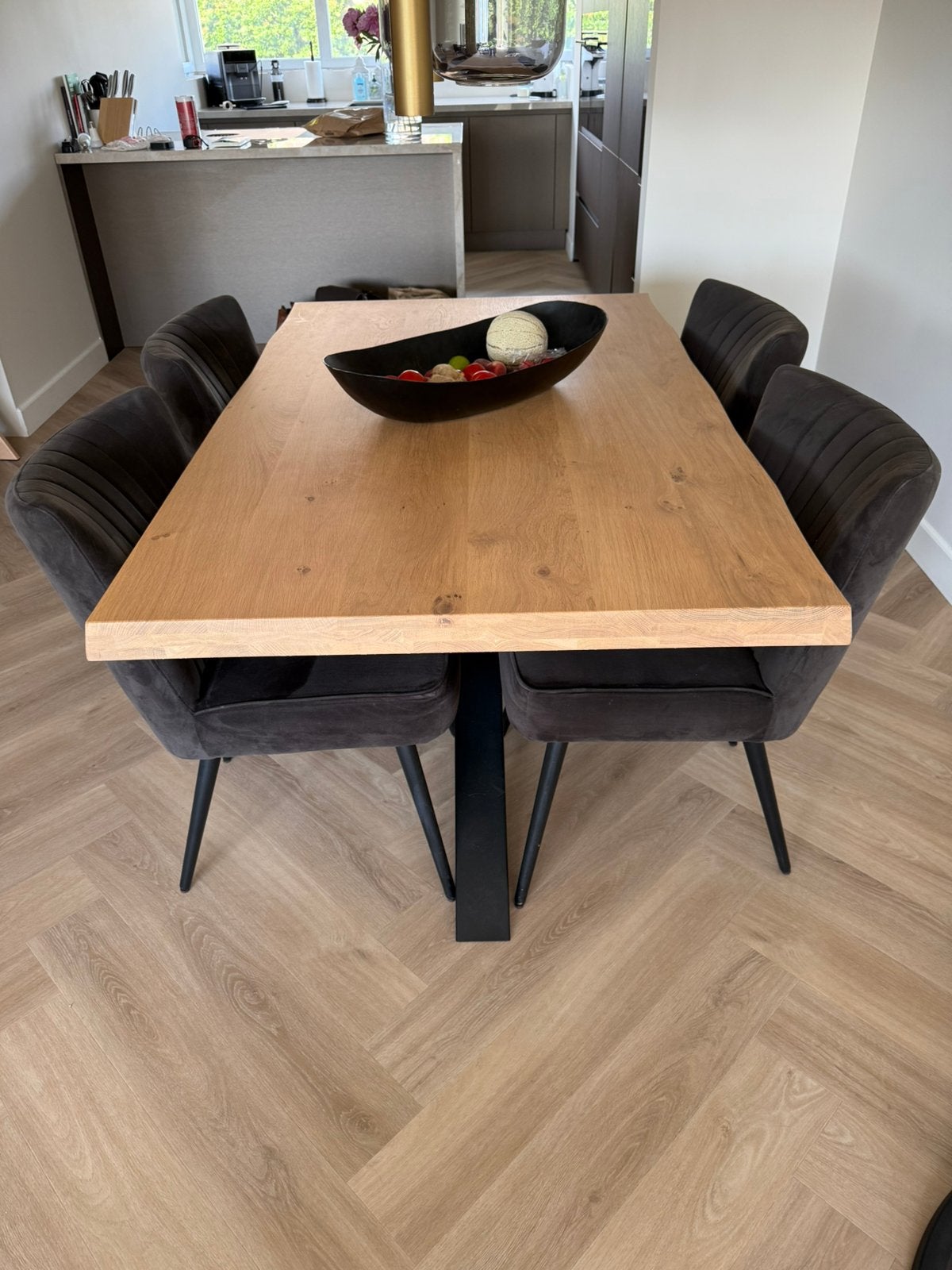 Eiken eettafel met kruispoot, Huis en Inrichting, Tafels | Eettafels, Ophalen, 200 cm of meer, 50 tot 100 cm, Zo goed als nieuw