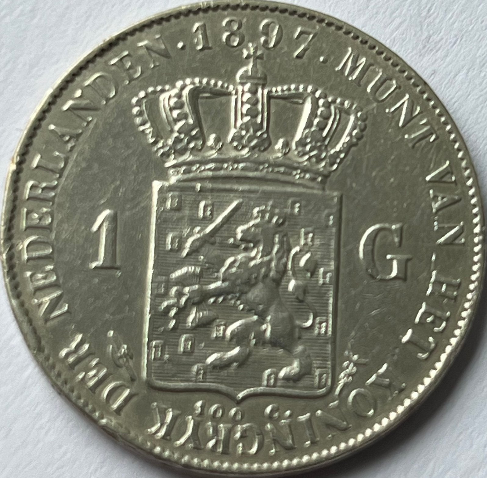Zilveren gulden 1897 met de jonge Wilhelmina, 1 gulden, Zilver, Ophalen of Verzenden, Koningin Wilhelmina
