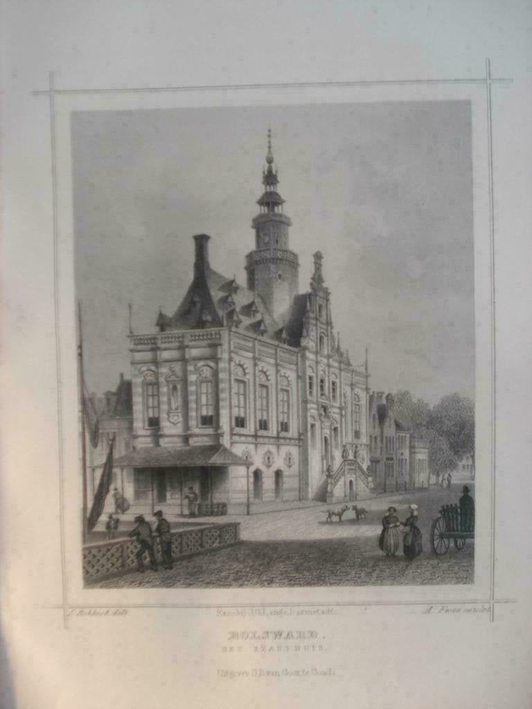 135 / Bolsward  Staalgravure  1860, Antiek en Kunst, Ophalen of Verzenden