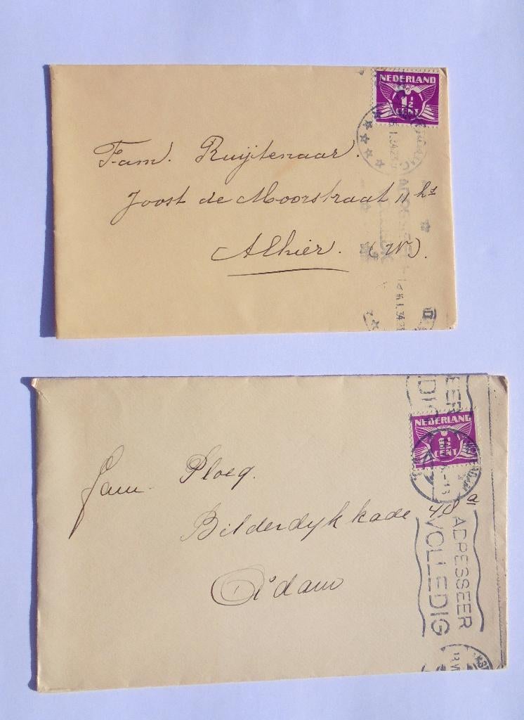 Twee oude brieven van Amsterdam naar Alhier 1924  postzegel, Ophalen of Verzenden, Brief