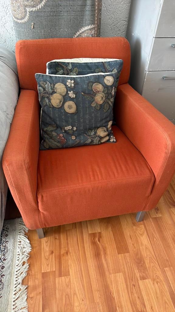 Oranje fauteuil, Ophalen, Gebruikt, Stof, 75 tot 100 cm