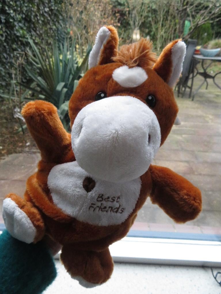 Handpop paard merk Nicotoy Best Friends bruin velours, Paard, Ophalen of Verzenden, Zo goed als nieuw, Wasbaar