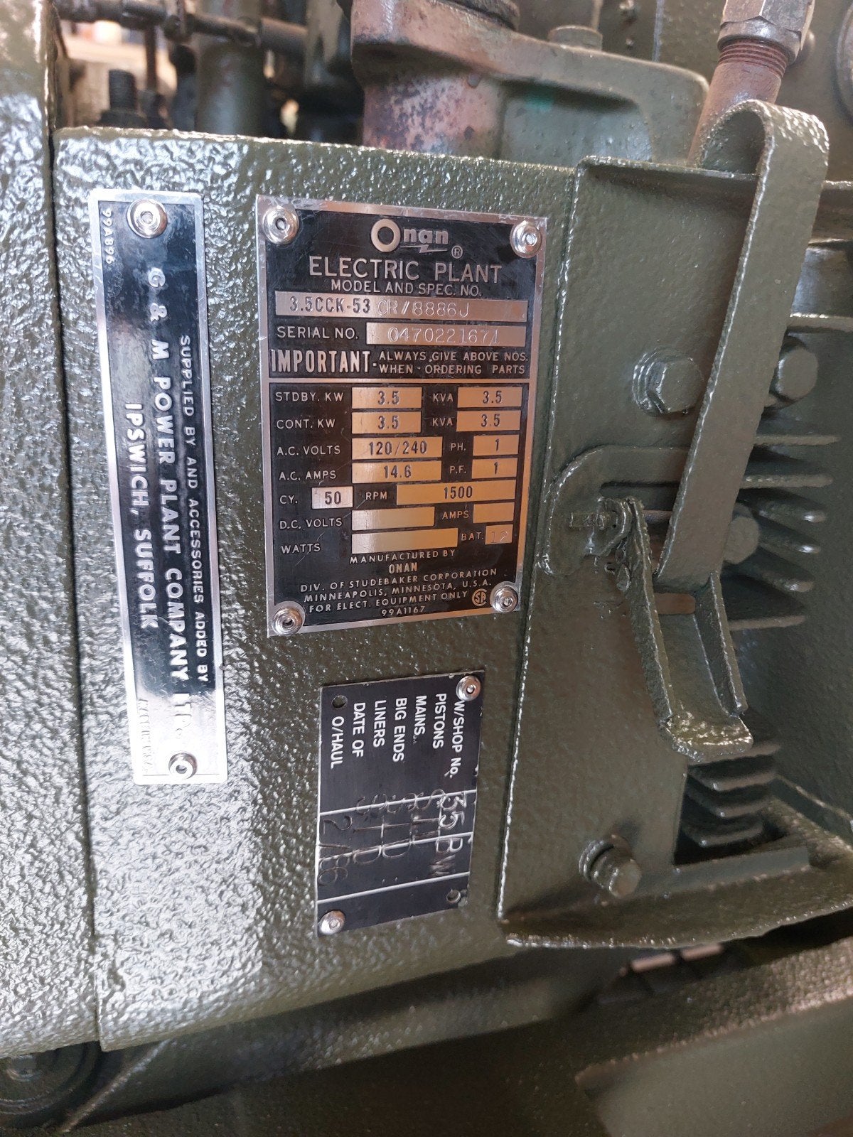 Onan CCK 3.5kW Benzine/LPG Stroomgroep met Afstandsbediening, Ophalen