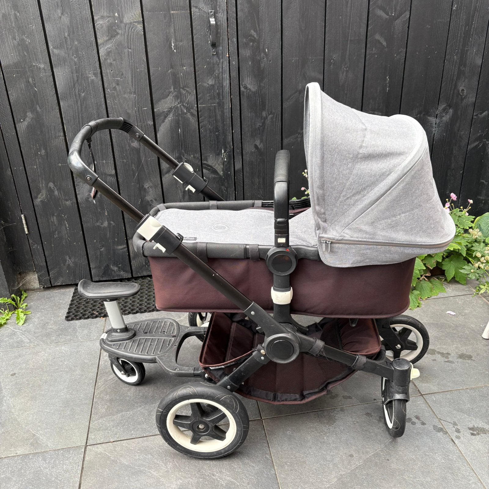 Bugaboo buffalo grijs met meerijplankje, Gebruikt, Bugaboo, Verstelbare duwstang, Ophalen