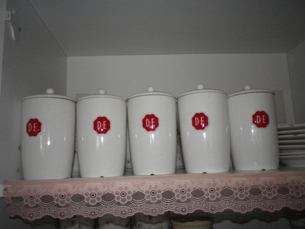 douwe egberts 5 kleine voorraadpotten, Overige typen, Ophalen of Verzenden, Overige stijlen, Glas