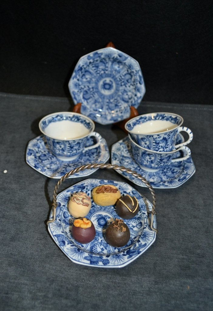 Prachtige Chinese Blue White crab fish thee set, Ophalen of Verzenden