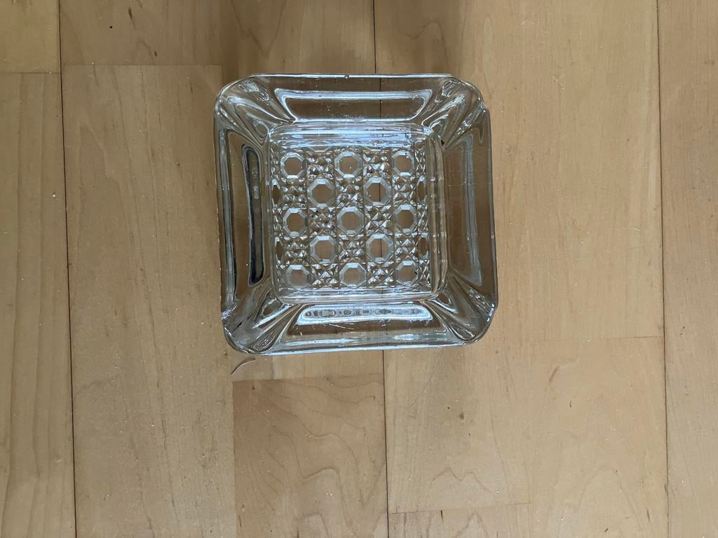 Vintage Glazen Asbak met Ruitpatroon, Ophalen of Verzenden