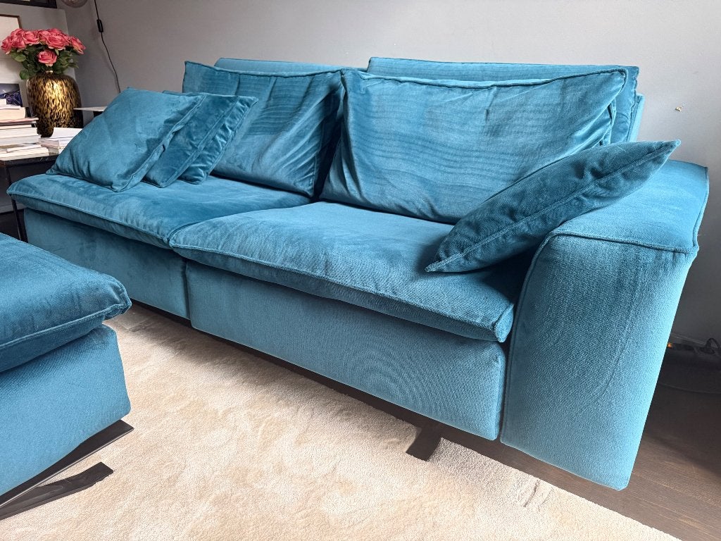 2-zits bank met hocker, Ophalen, Gebruikt, 150 tot 200 cm, Tweepersoons