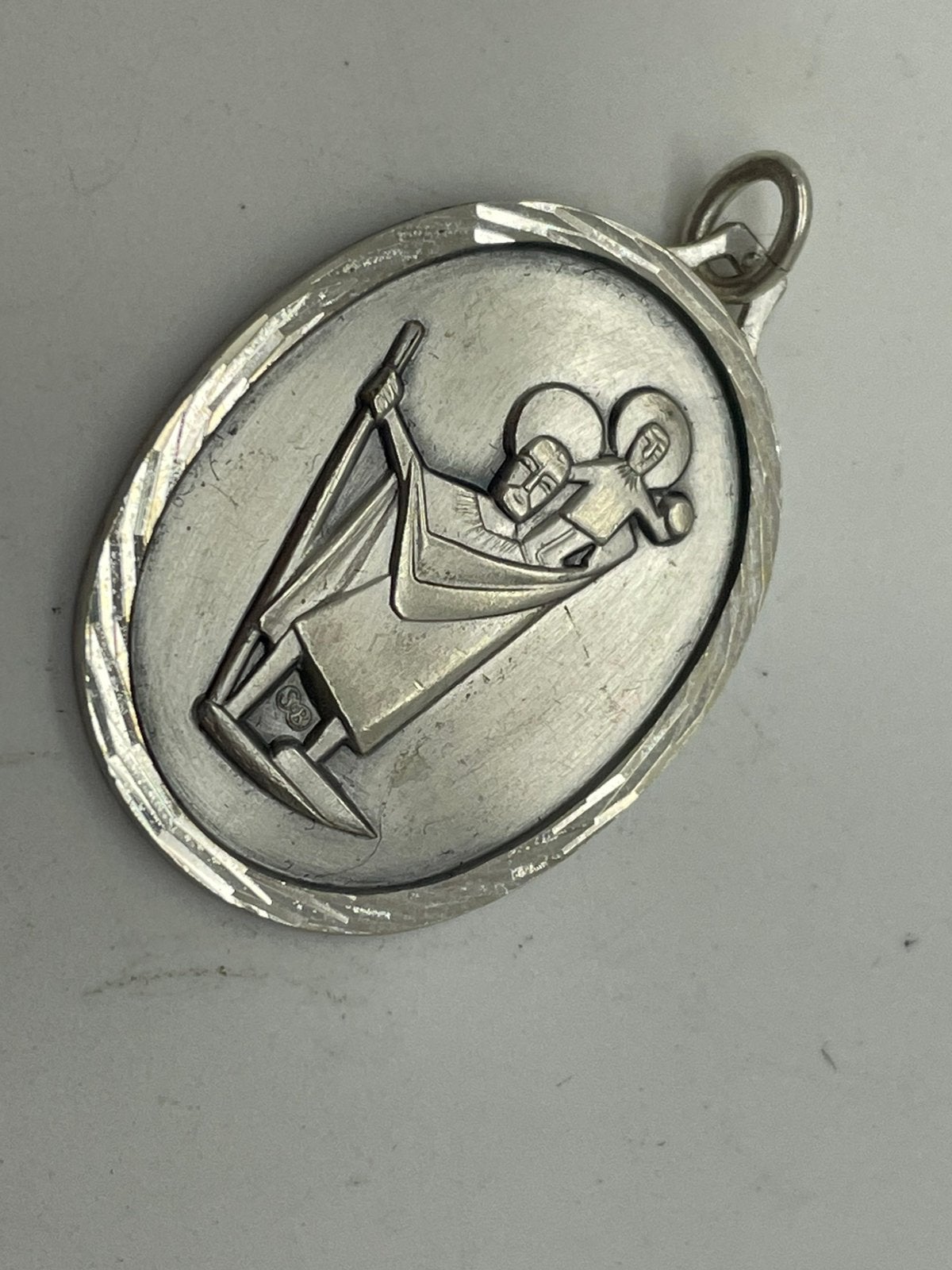 F968 Prachtige zilveren hanger Heilige Christoffel, Ophalen of Verzenden, Zilver, Hanger